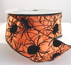 Gilbert Orange and Black Spider Halloween Ribbon